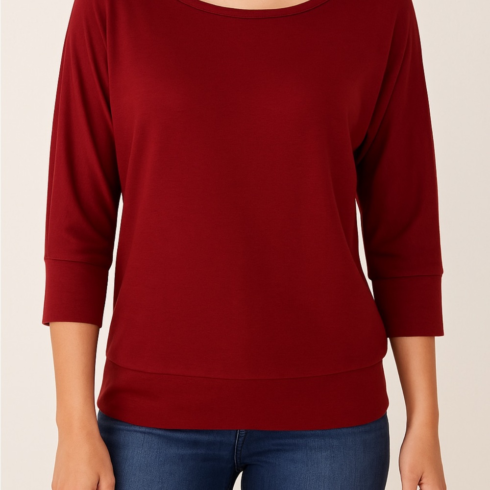 LOFT Red Crew Neck Sweater Soft Knit 3/4 Sleeves